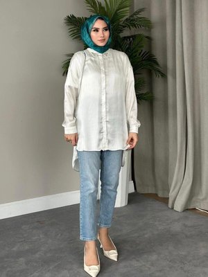 Pelin Saten Gömlek Beyaz Pelin Saten Gömlek Beyaz