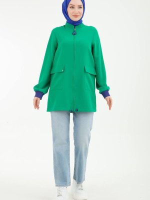 Armine Trend Krep Kumaşlı Etek Uçları Lastikli Ceket Tunik Yeşil Armine Trend Krep Kumaşlı Etek Uçları Lastikli Ceket Tunik Yeşil