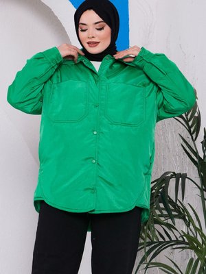 Yeşil Çıtçıtlı Cepli Astarlı Kısa Mont Yeşil Çıtçıtlı Cepli Astarlı Kısa Mont