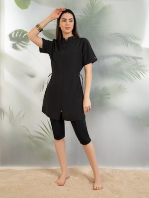 Siyah Paraşüt Yarım Kapalı Mayo