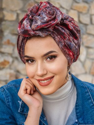 Bordo Desenli Tokalı Bone