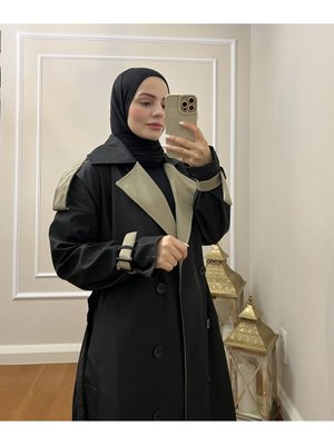 Çift Renk Trençkot Siyah Haki