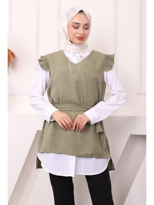 Haki Kemerli Tunik Pantolon İkili Kombin Takım Haki Kemerli Tunik Pantolon İkili Kombin Takım