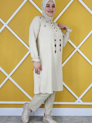 Kadın Nervür Dikişli Yaprak Detaylı Tesettür Tunik