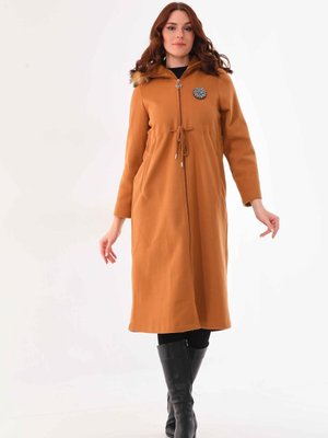 Beli Bağcıklı Kapüşonlu Kaban Taba Beli Bağcıklı Kapüşonlu Kaban Taba