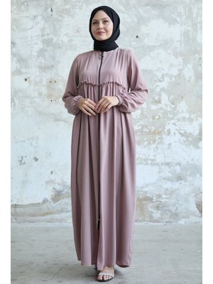 Arkadan Püskül Detay Büzgü Pudra Ferace Arkadan Püskül Detay Büzgü Pudra Ferace