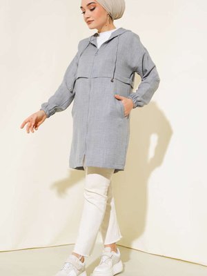 Kapüşonlu Keten Kap Gri Kapüşonlu Keten Kap Gri