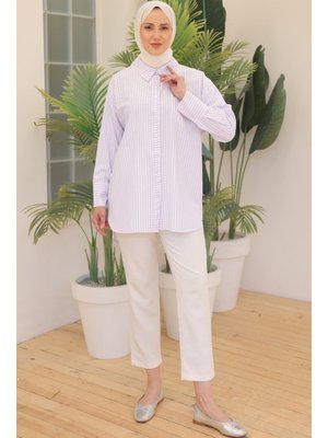Lila Çizgili Gömlek
