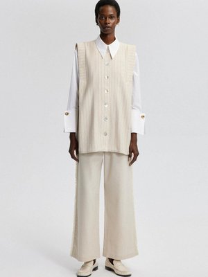 Çizgili Keten Yelek