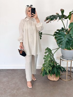 Pamuk Keten Robalı Takım Bej Pamuk Keten Robalı Takım Bej