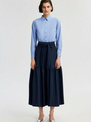 Büzgü Detaylı Beli Kuşaklı Etek