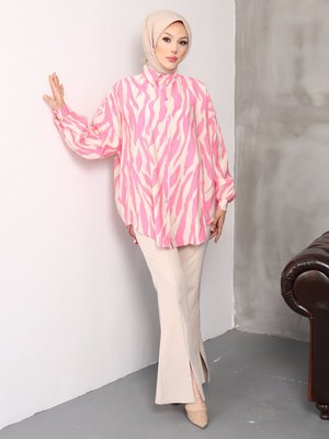 Pembe Zebra Desen Gömlek