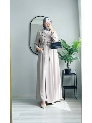 Uzun Krep Kap Trench Tunik Ceket Uzun Krep Kap Trench Tunik Ceket