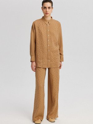 Parlak Taşlı Keten Takım