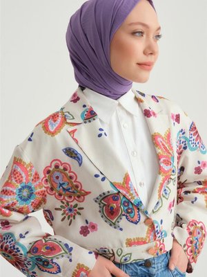 Beli Tokalı Desenli Ceket Pembe Beli Tokalı Desenli Ceket Pembe