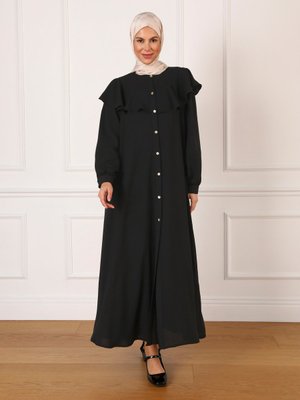 Siyah Omuzu Volan Detaylı Aerobin Ferace