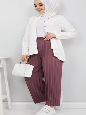 Pembe Beli Lastikli Pliseli Pantolon Pembe Beli Lastikli Pliseli Pantolon