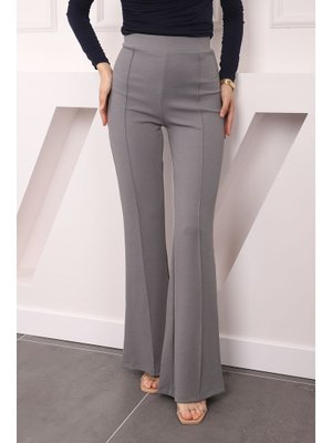 Gri Yüksek Bel Çimalı İspanyol Pantolon