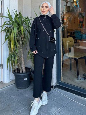 Siyah Ceketi Taşlı İkili Takım Siyah Ceketi Taşlı İkili Takım