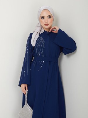 Numara Moda Giyim Ön Ve Kol Taşlı Detaylar Ferace Elbise