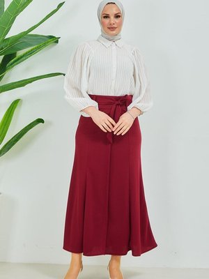 Kuşak Detaylı Etek Brc15m01 Bordo
