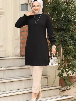 Kolu Dantel Detaylı Kolyeli Tunik