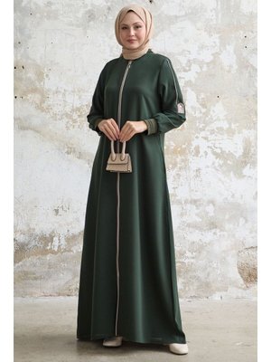 Kolu Yarım Biyeli Ribanalı Haki Ferace