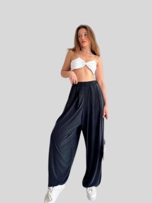 Antrasit Beli Lastikli Şalvar Pantolon