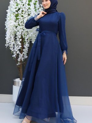 Afife Abiye Elbise Lacivert