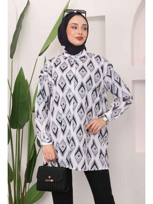 Gri Desenli Moss Krep Gömlek