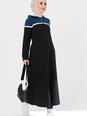 Düz Kapüşonlu Yaka Mavi Ferace