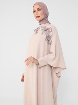 Güpür Detaylı Abiye Ferace Taş