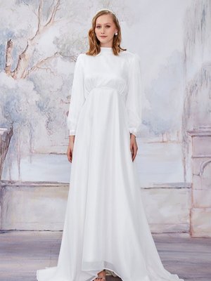 Beyaz Şifon Kuyruklu Abiye Elbise