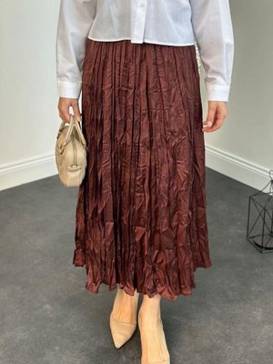 Kırışık İthal Etek Kahve