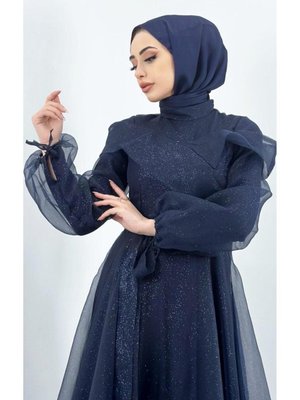Simli Tasarım Abiye Elbise Moda Düğün Şıklığı – Lacivert