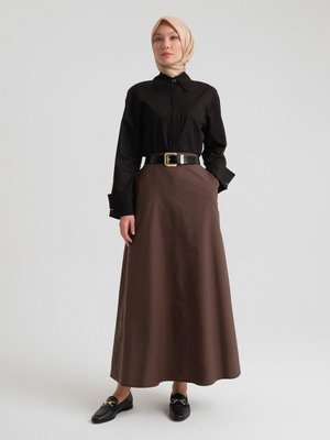 Arkası Lastikli Basic Etek Acı Kahve