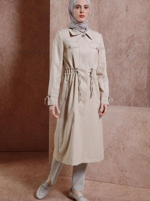 Beli Büzgülü Trençkot