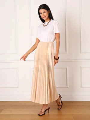 Parlak Kumaş Piliseli Etek Gold