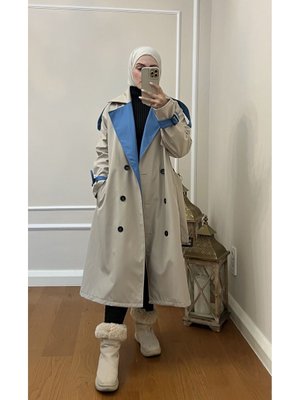 Çift Renk Trençkot Bej Mavi