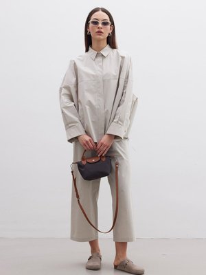 Premıum Oversıze Parçalı Gömlek Taş