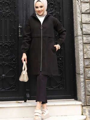 Pat Detaylı Fermuarlı Kot Kap Siyah