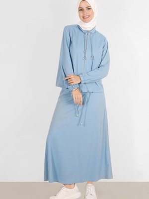 Manşetleri Lastikli Fermuarlı İkili Etekli Eşofman Takımı