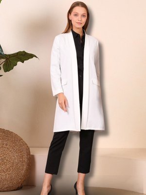 Ceket Tesettur Blazer Kadin Ekru