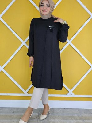 Kadın Cebi Taş Ve Püskül Aksesuar Detaylı Tesettür Tunik