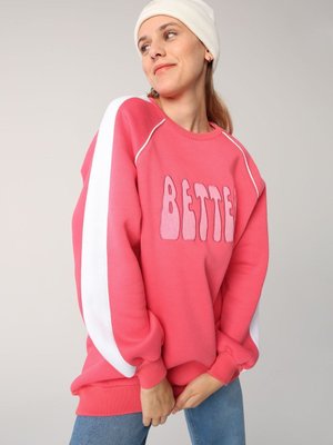 Koyu Pembe Kontrast Garnili Nakışlı Şardonlu Sweatshirt