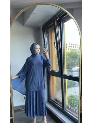 Harika Komple Piliseli Bol Paça Pantolon Ve Tunik Sandy Takım