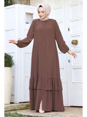 Vizon Boydan Düğmeli Eteği Fırfırlı Ferace Vizon Boydan Düğmeli Eteği Fırfırlı Ferace