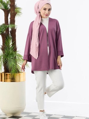 Düz Orta Lila Hırka