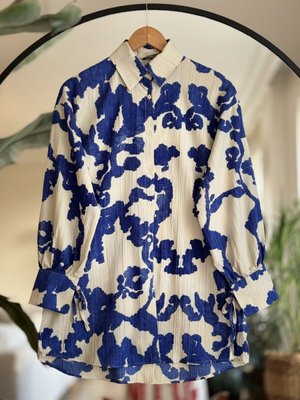 Kol Bağcıklı Desenli Keten Tunik