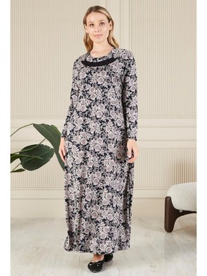 Gül Kurusu Buyuk Beden Yakası Taşlı Menekşe Elbise